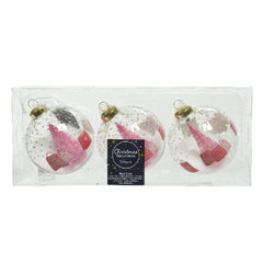 Decoris Glass Bauble Set of 3 Pieces with Pink Tree 8cm - Transparent