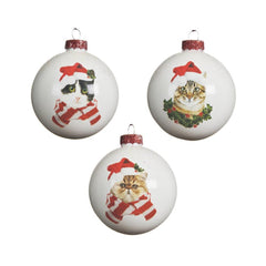 Decoris Glass Bauble with Cats 8cm - 3 Assorted