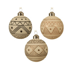 Decoris Glass Bauble Set of 3 Pieces with Geometric Pattern 8cm - Pearl