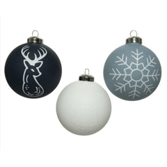 Decoris Glass Bauble Matte with White Design 8cm - 3 Assorted Colours