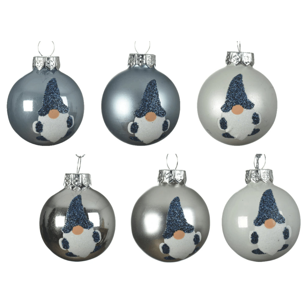 Decoris Glass Bauble with Gnome 4.5cm - 6 Assorted