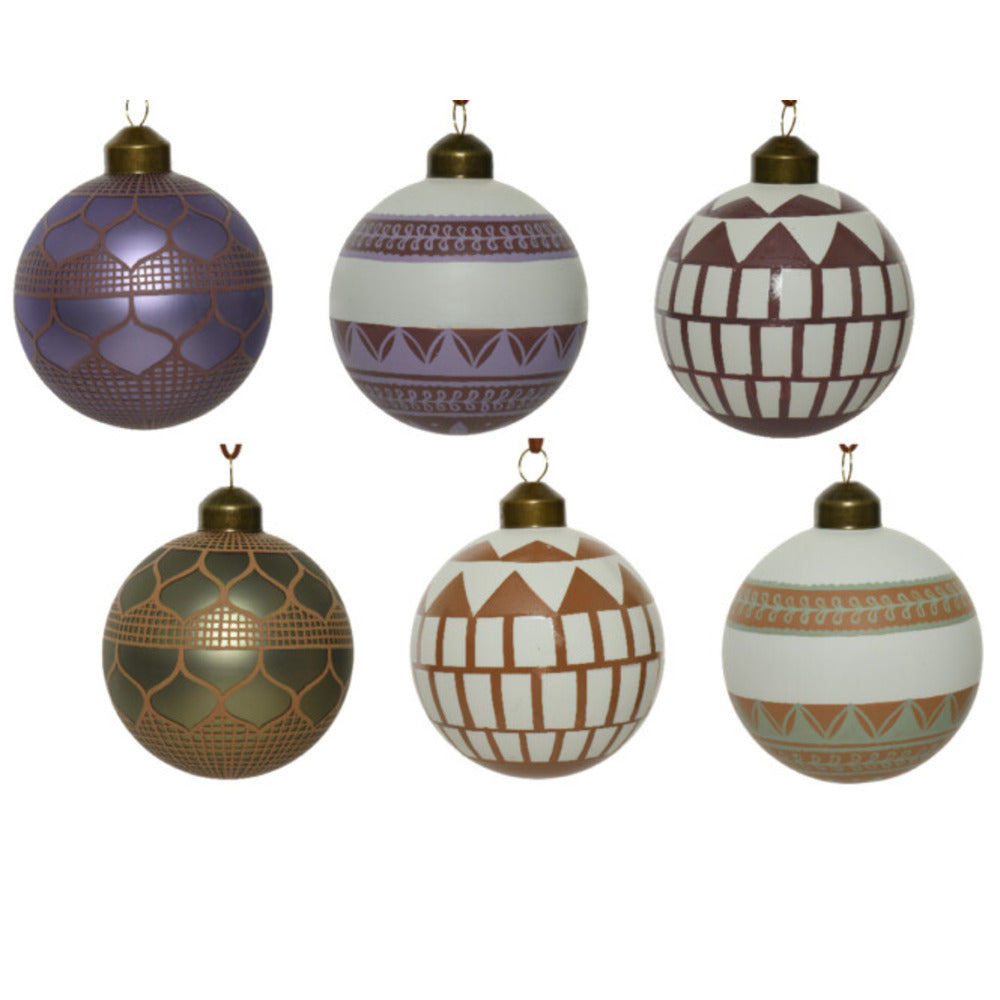 Decoris Glass Bauble Set of 3pcs with Pattern Design 8cm - 2 Assorted Colours
