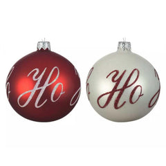 Decoris Glass Bauble with HoHoHo 8cm - Red or White