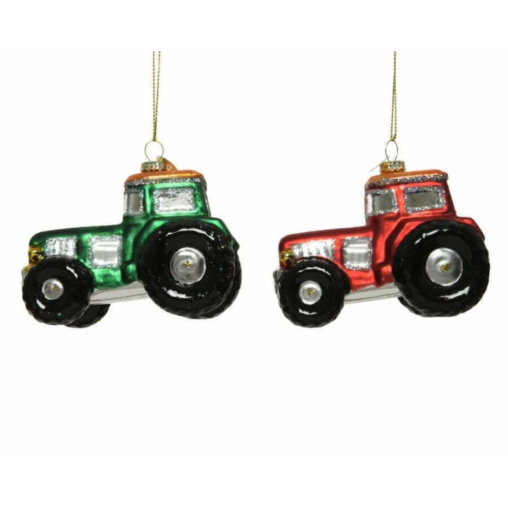 Decoris Glass Tractor Ornament 9cm - 2 Assorted Colours