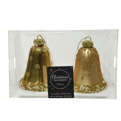 Decoris Glass Gold Bells Set of 2 Pieces 8 x 6.5cm - Gold