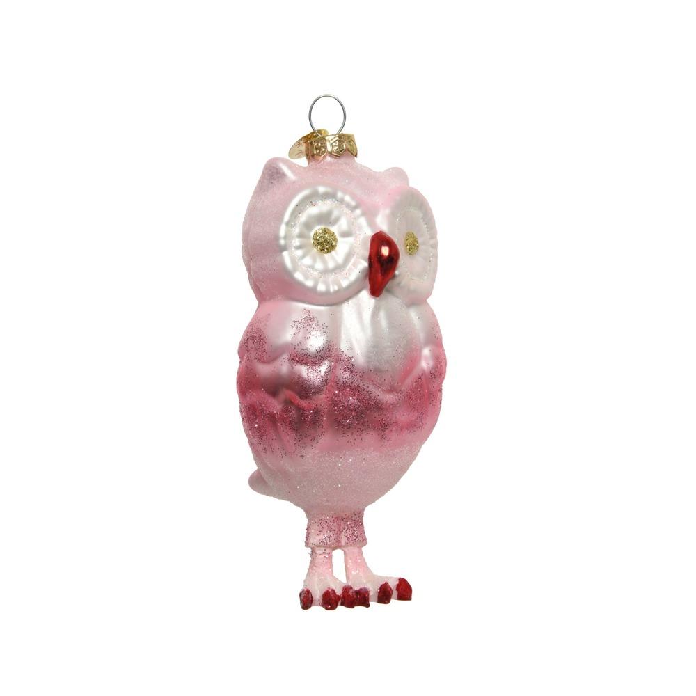 Decoris Hanging Glass Owl with Glitter 11cm - Pink