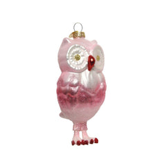 Decoris Hanging Glass Owl with Glitter 11cm - Pink