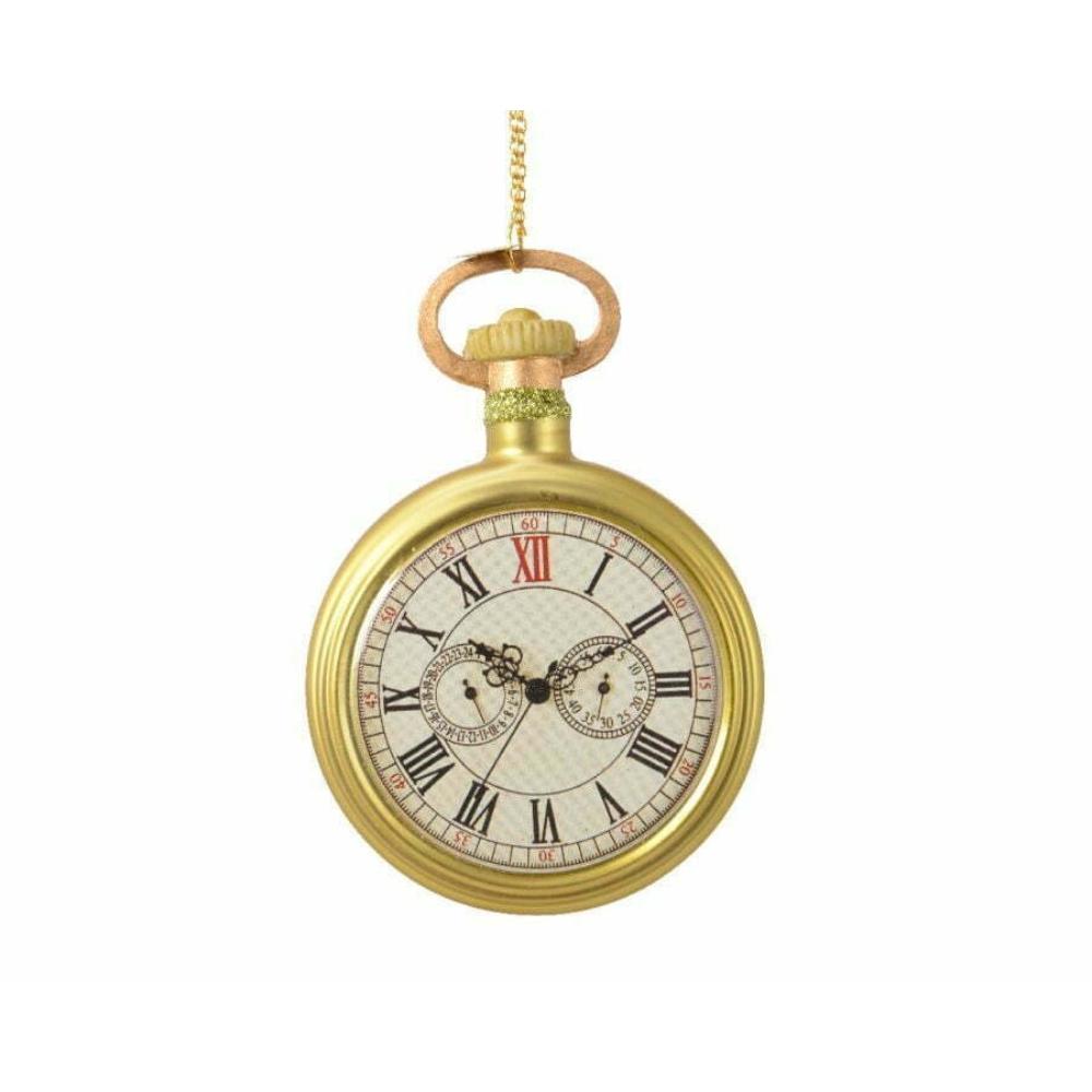 Decoris Glass Clock Tree Ornament 11cm - Gold