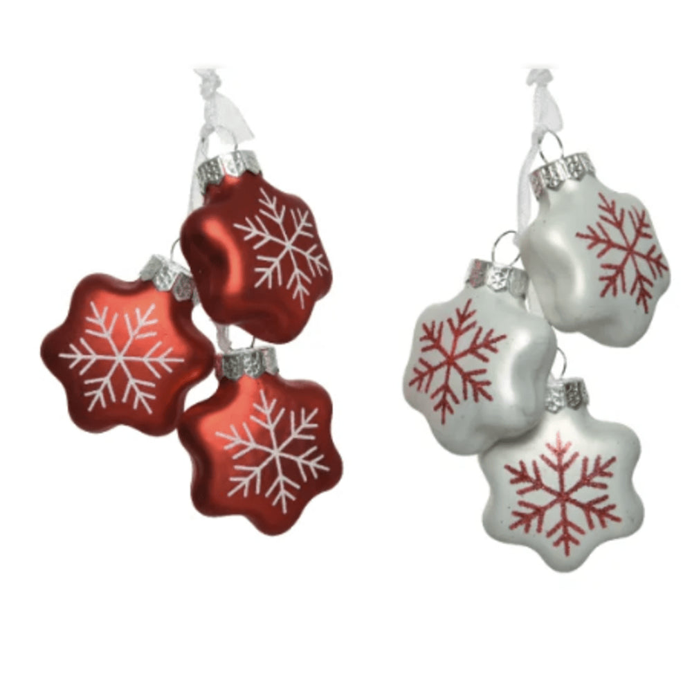 Decoris Hanging Glass Snowflake Ornament Bundle of 3 Pieces 4cm - 2 Assorted Colours