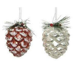 Decoris Hanging Glass Pinecone 10cm - 2 Assorted Colours