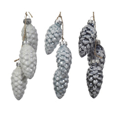 Decoris Glass Mini Pinecone Bunch of 3 - 3 Assorted Shades of Blue