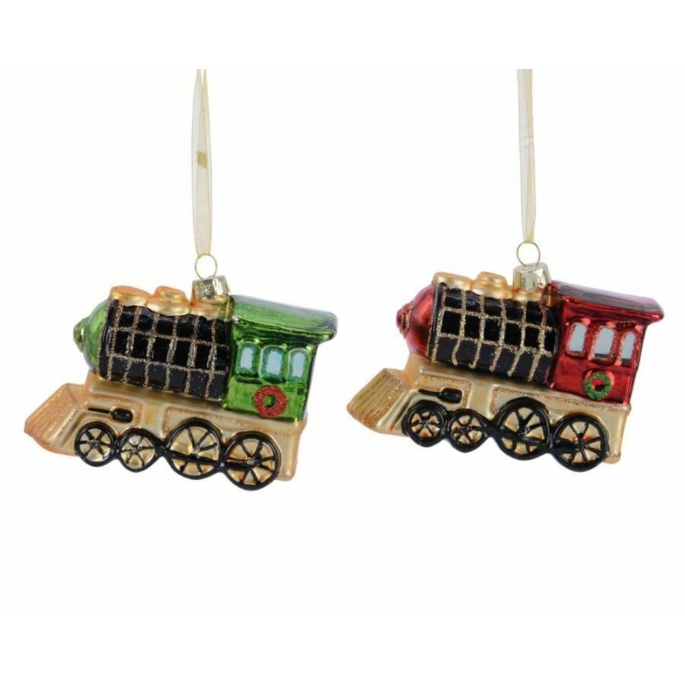 Decoris Hanging Glass Train 10cm - 2 Assorted