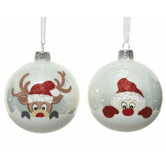 Decoris Glass Bauble with Design 8cm - Deer or Santa