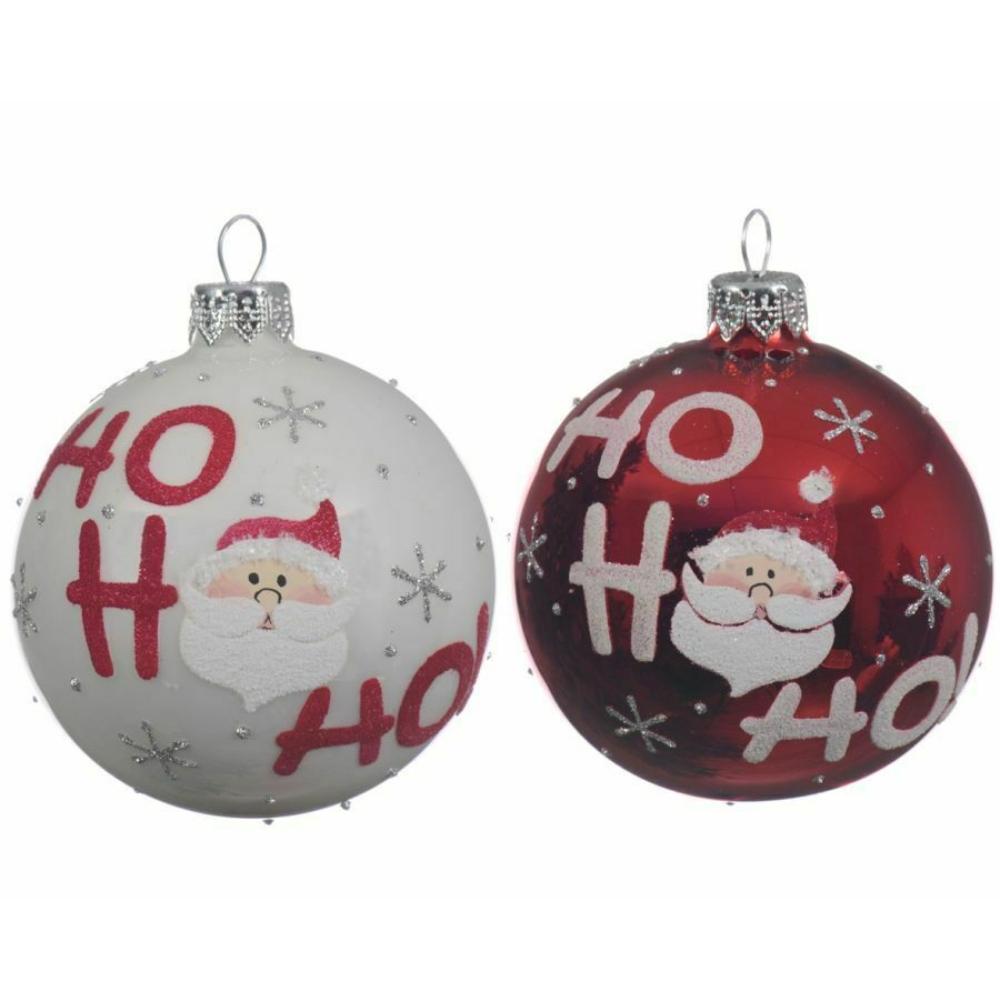 Decoris Glass Bauble with Design 8cm - Santa