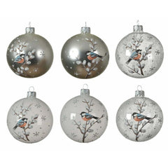 Decoris Glass Bauble with Bird Design 8cm - Silver, Transparent or White