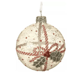 Decoris Glass Bauble Frosted with Gift Bow and Mistletoe 8cm - Transparent