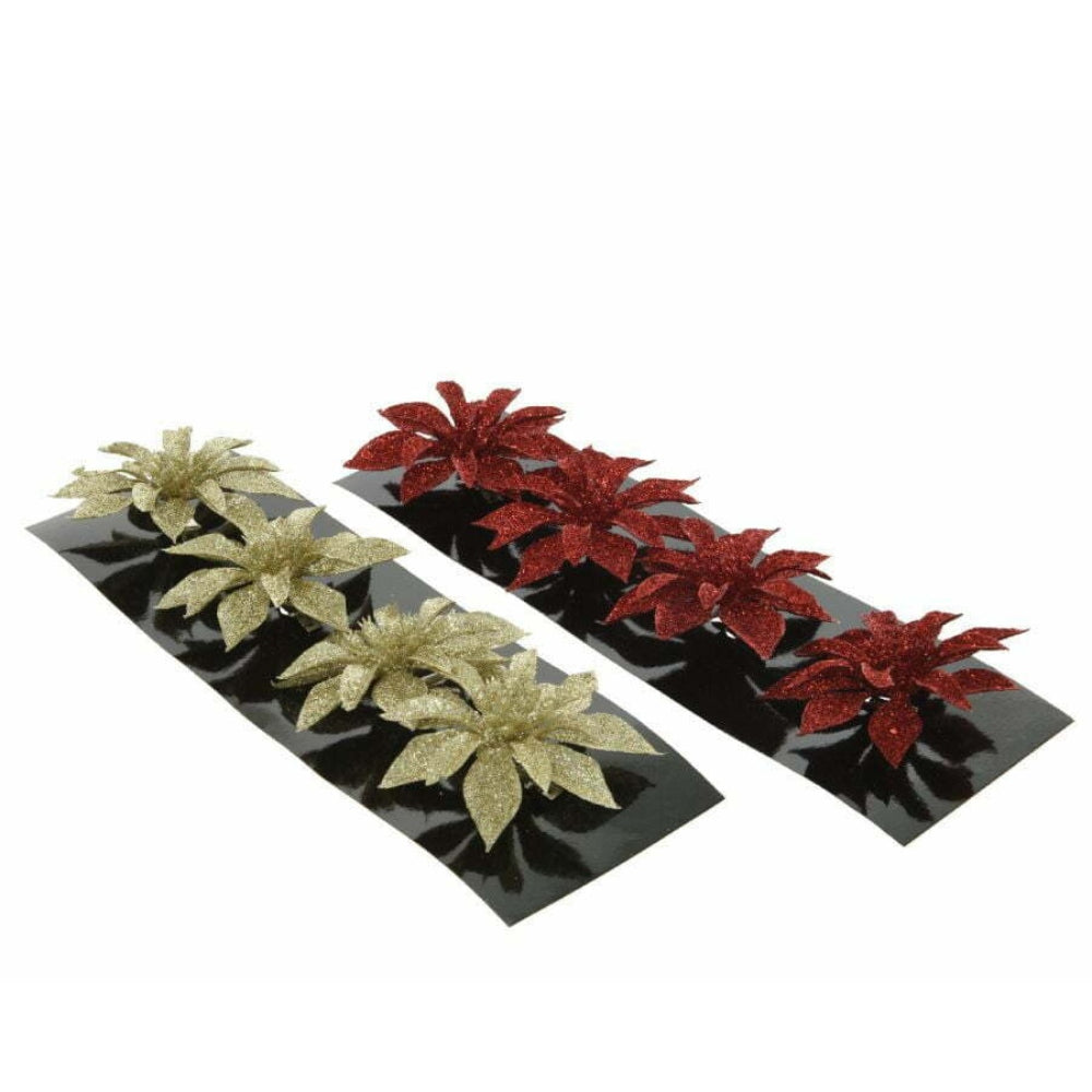 Decoris Clip-On Poinsettia Set of 4 with Glitter 8cm - Red or Gold