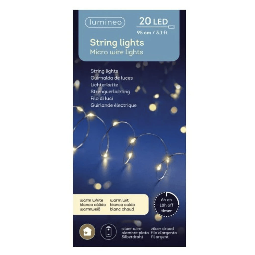 Lumineo BO Micro Wire 20 Led String Lights 95cm - Silver/Warm White