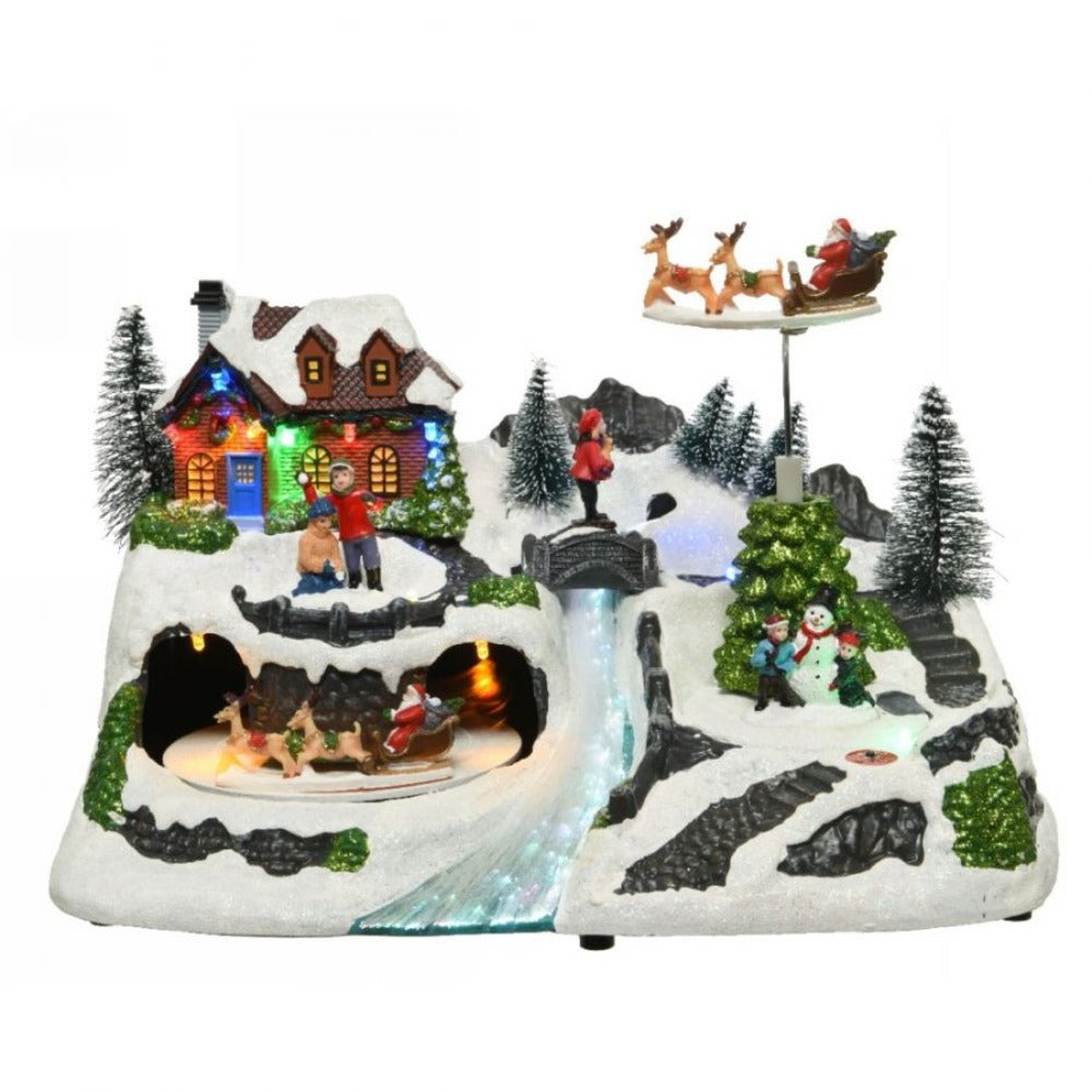 Lumineo BO Village Scenery with Rotating Santa on Sleigh 27.5 x 31 x 20cm