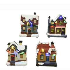 Lumineo BO Village Led House 10 x 8cm - 4 Assorted