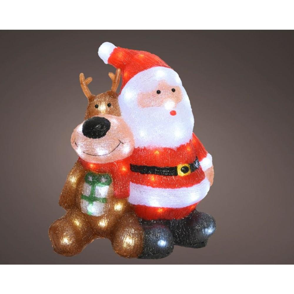 Lumineo 60 Led Acrylic Santa with Deer 40cm - Cool White