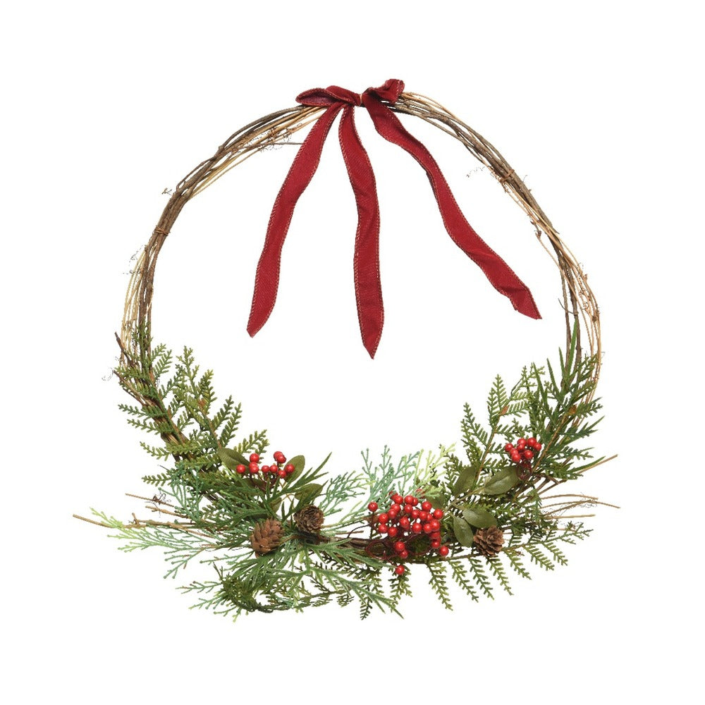 Everlands Wreath with Glitter Berries and Velvet Bow 40cm