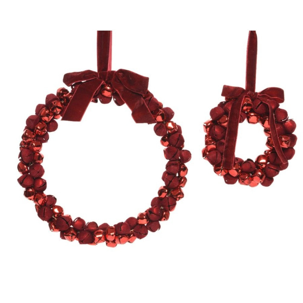Decoris Door Bell Wreath with Velvet Bow 29cm - Red