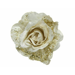 Everlands Clip-On Polyester Rose with Glitter and Pearls 13cm - Ivory