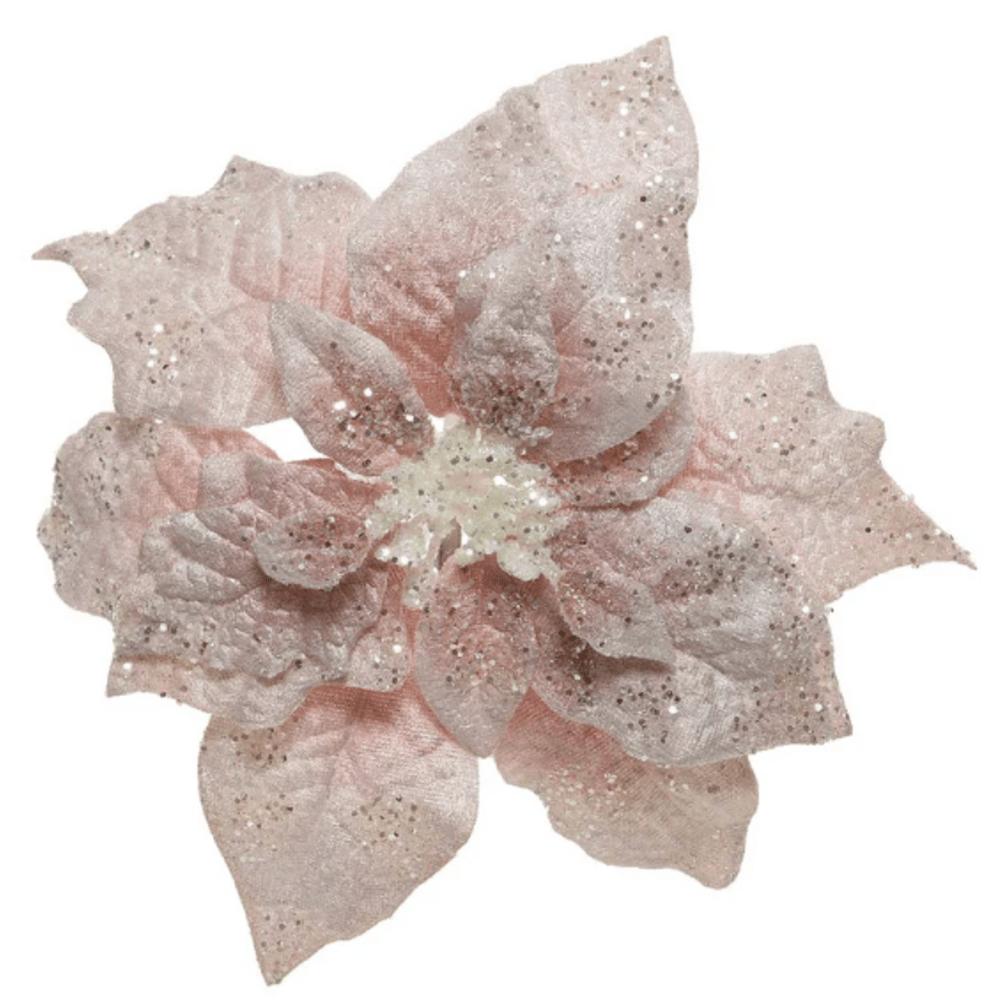 Everlands Clip-On Velvet Poinsettia with Glitter 26cm - Pink