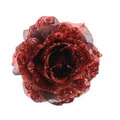 Everlands Clip-On Polyester Rose with Glitter 14cm - Oxblood