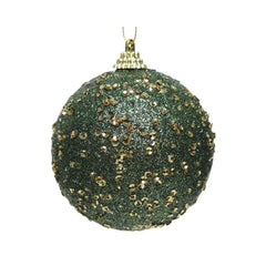 Decoris Foam Bauble with Glitter and Sequins 8cm - Pine Green