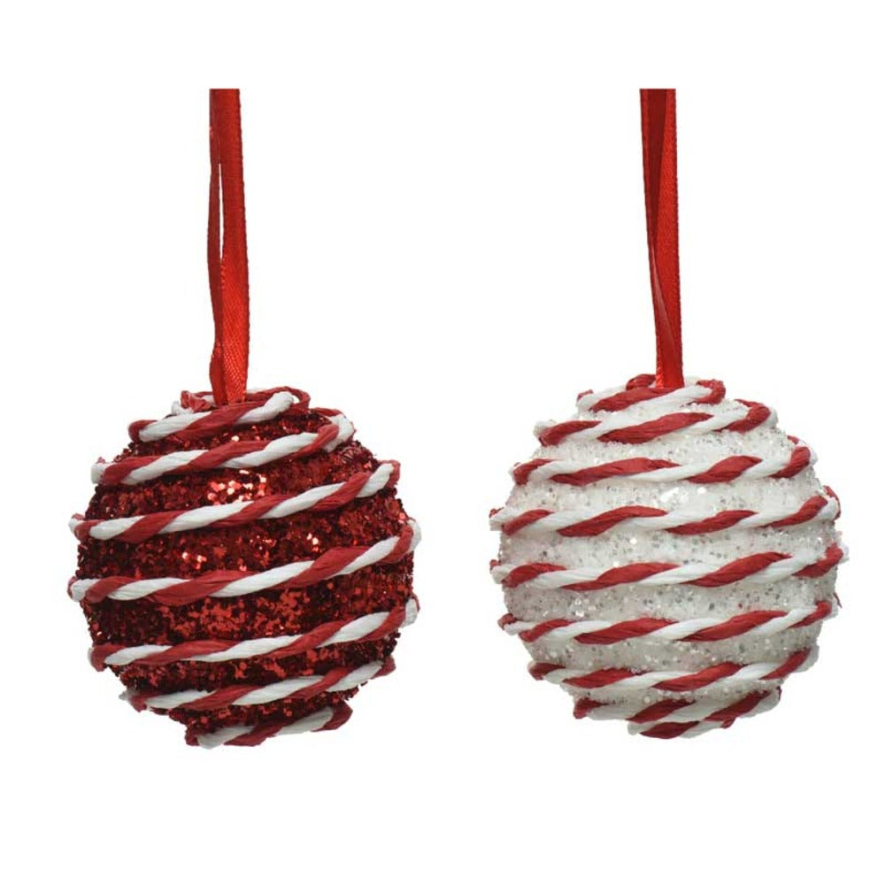 Decoris Foam Bauble with Candy Stripe Twist 6cm - Red or White