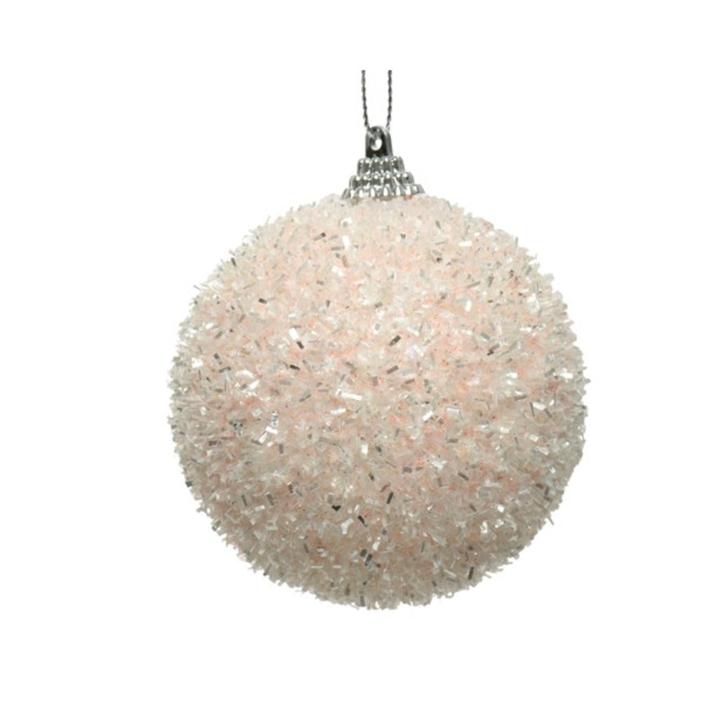 Decoris Foam Bauble with Ice Design 8cm - Blush Pink