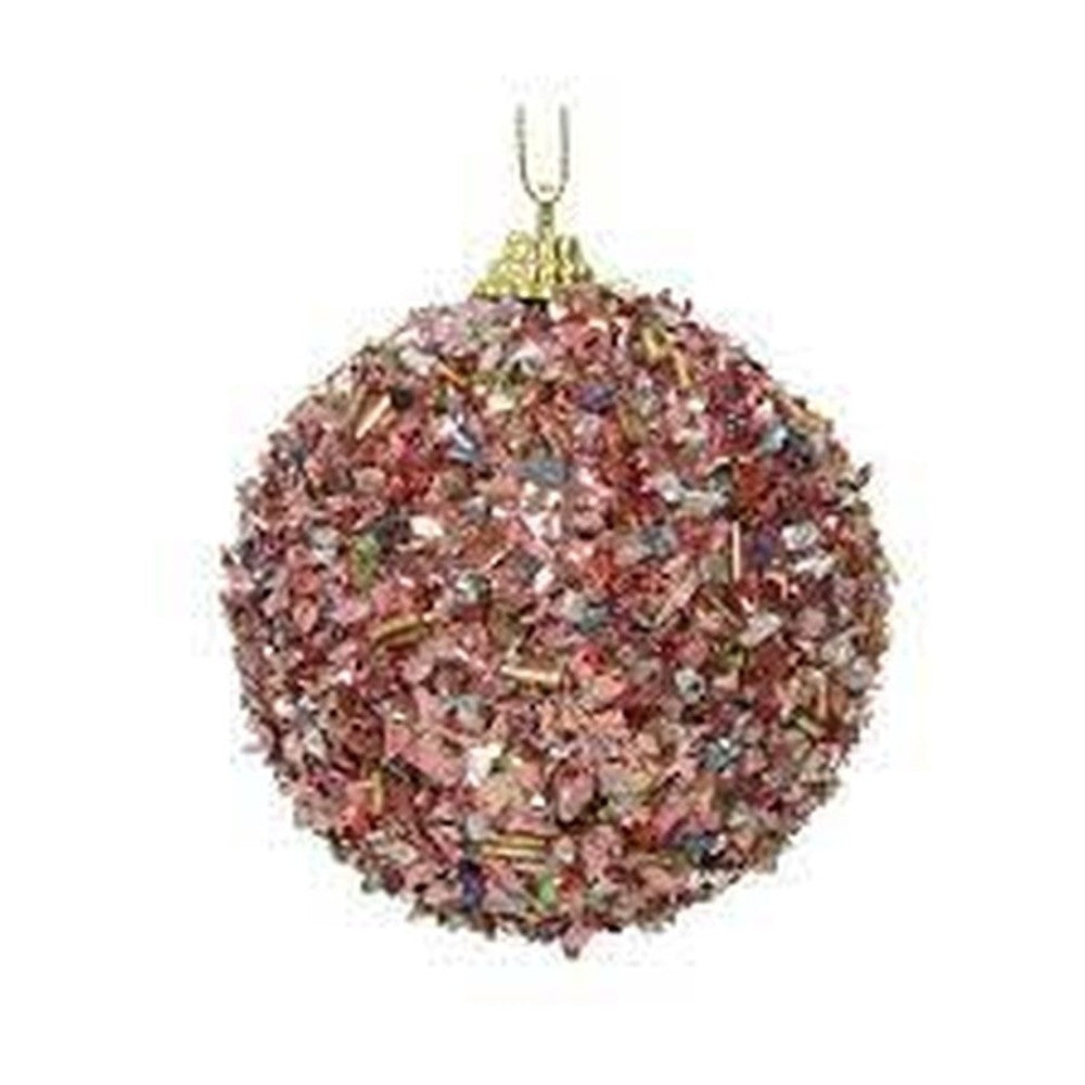 Decoris Foam Bauble with Glitter, Sequins and Stone 8cm - Pink