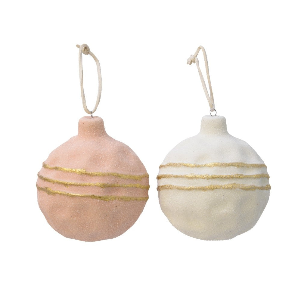 Decoris Stone Bauble with Stripes 8.5cm - 2 Assorted Shades of Pink