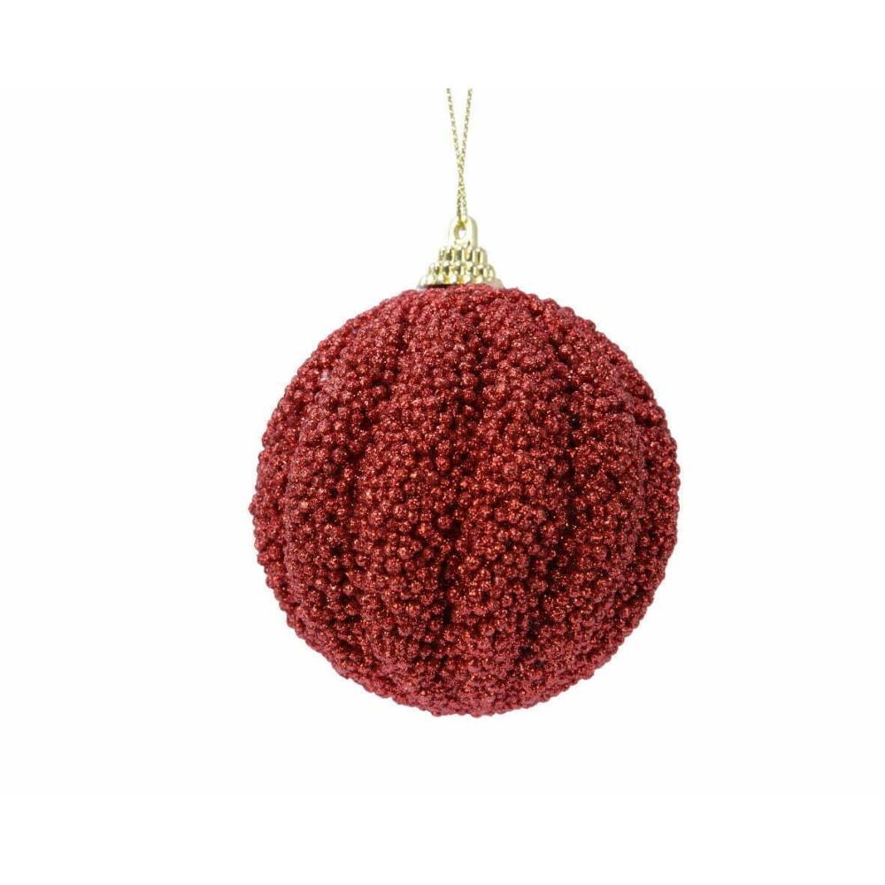 Decoris Foam Twisted Bauble with Beads 8cm - Red