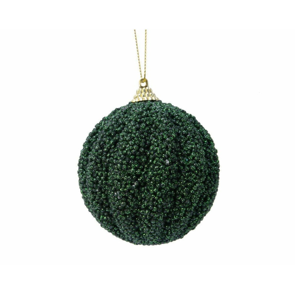 Decoris Foam Twisted Bauble with Beads 8cm - Pine Green