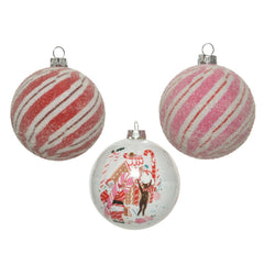 Decoris Glass Bauble Frosted with Candy Design 8cm - 3 Assorted Designs