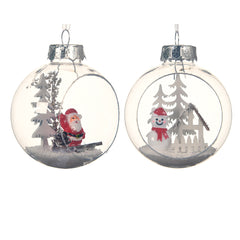 Decoris Shatterproof Bauble with Window 8cm - Transparent with Santa or Snowman