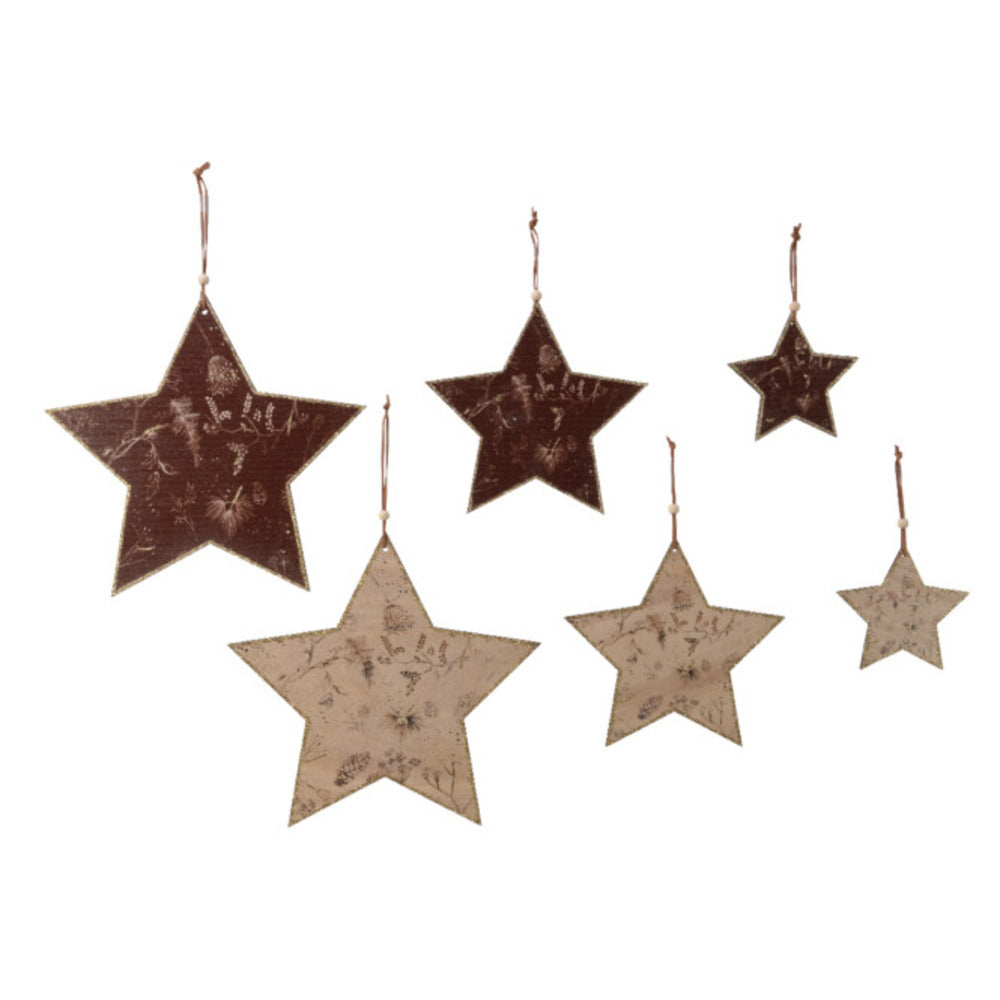 Decoris Plywood Star Set of 3 with Leaf Design - 2 Assorted Colours