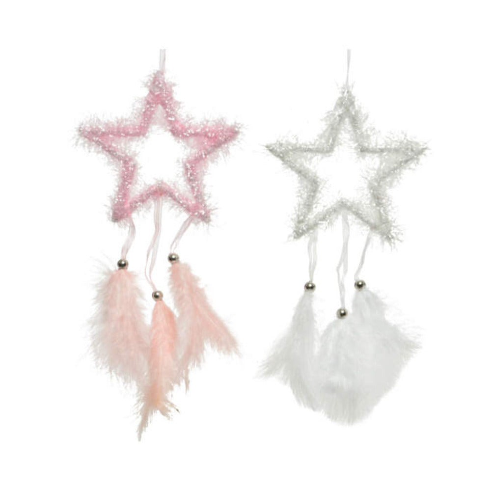 Decoris Hanging Star with Feathers 27cm - 2 Assorted Colours