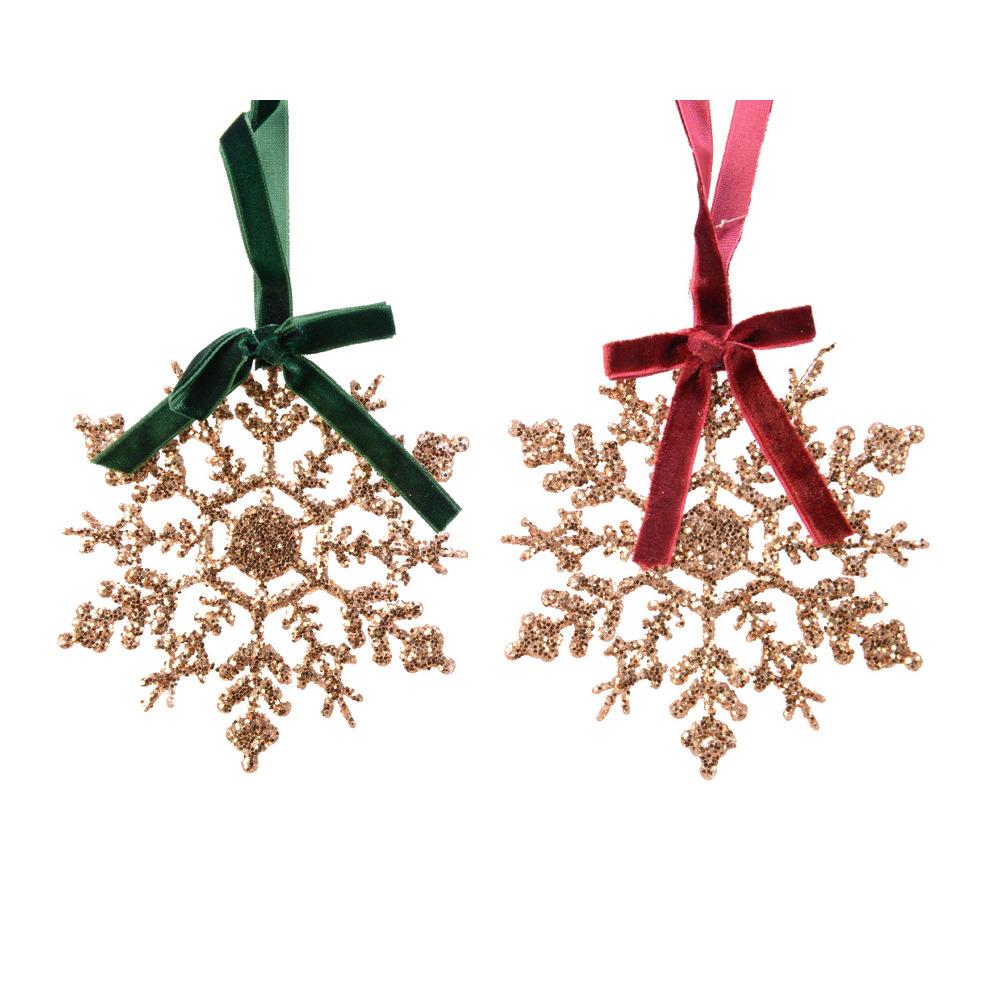 Decoris Hanging Plastic Snowflake with Velvet String 9cm - 2 Assorted