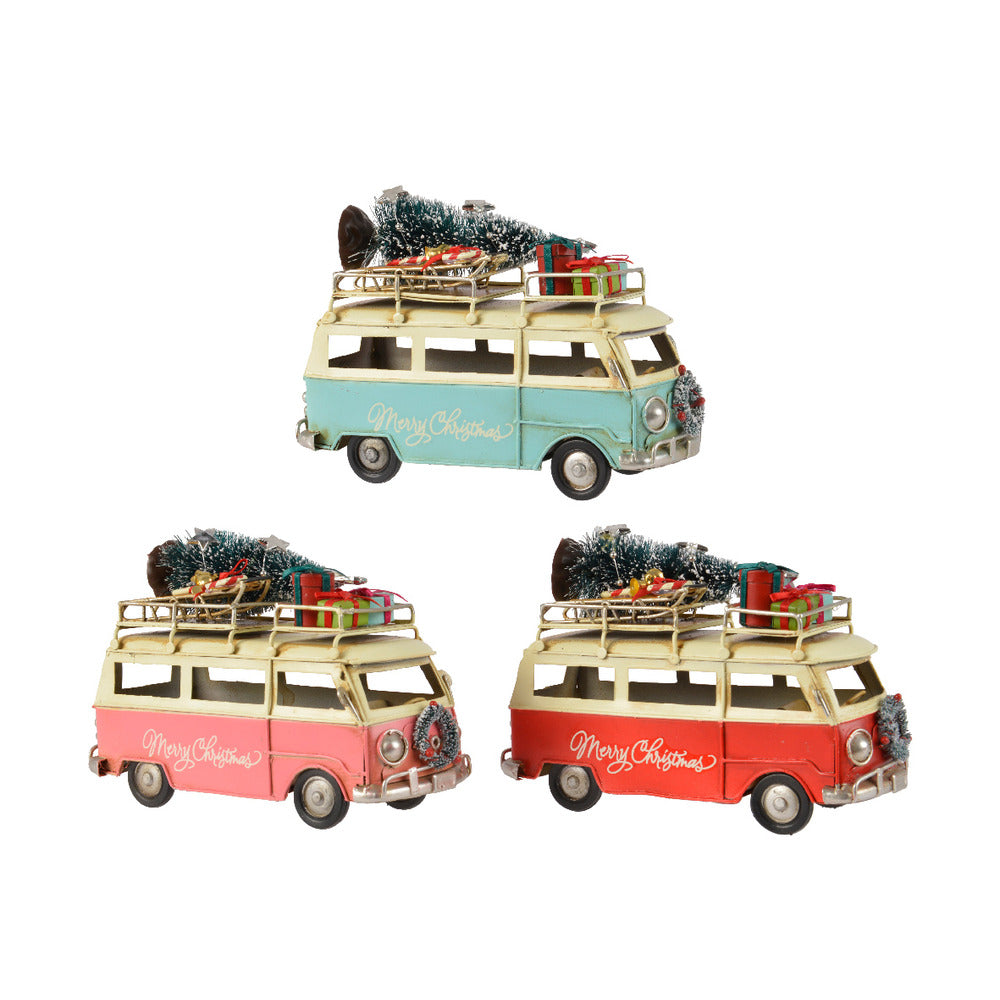 Decoris Iron Van Camper with Tree and Presents 17cm - 3 Assorted Colours