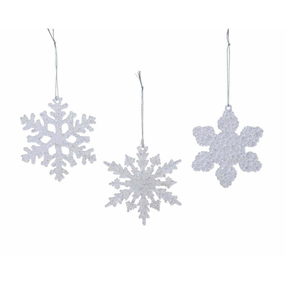 Decoris Hanging Acrylic Snowflake with Glitter 10cm - 3 Assorted