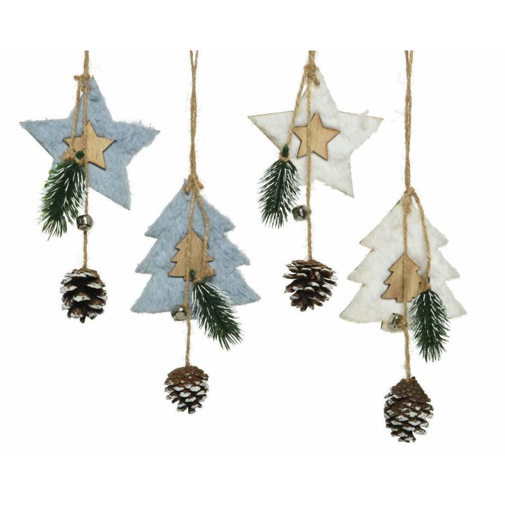 Decoris MDF Hanging Figure with Faux Fur and Pinecone 16cm - 4 Assorted