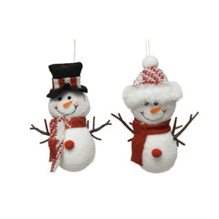 Decoris Hanging Polyester Snowman 14cm - 2 Assorted