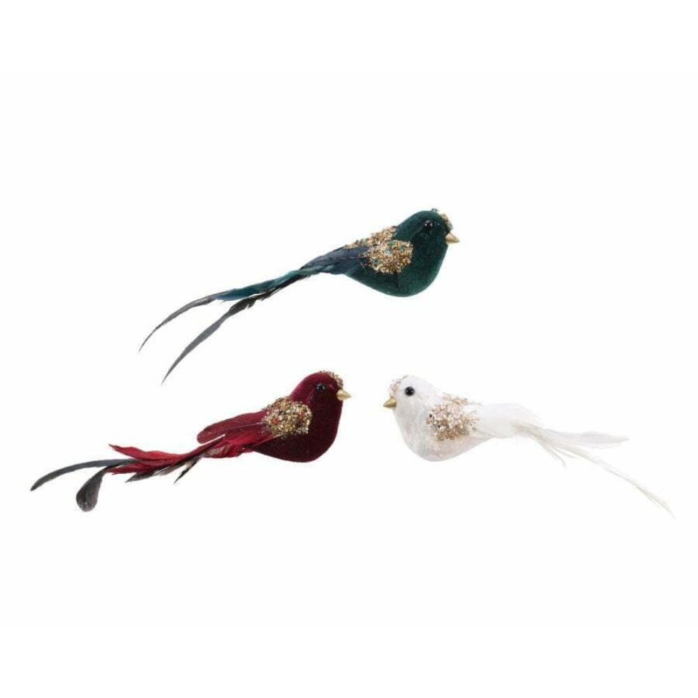 Decoris Clip-On Foam Bird with Glitter and Feathers 24cm - 3 Assorted Colours