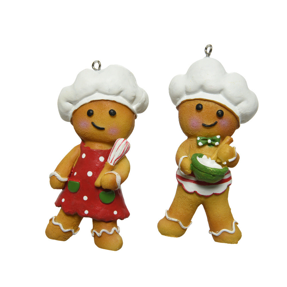 Decoris Hanging Polyresin Gingerbread Man Figure 4 x 3 x 9cm - 2 Assorted