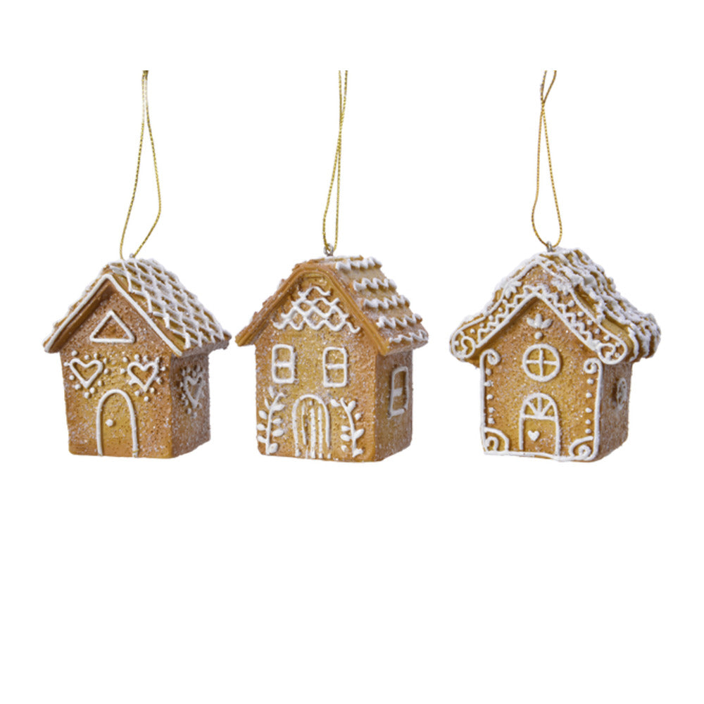 Decoris Hanging Polyresin Gingerbread House 5.5 x 4 x 7cm - 3 Assorted