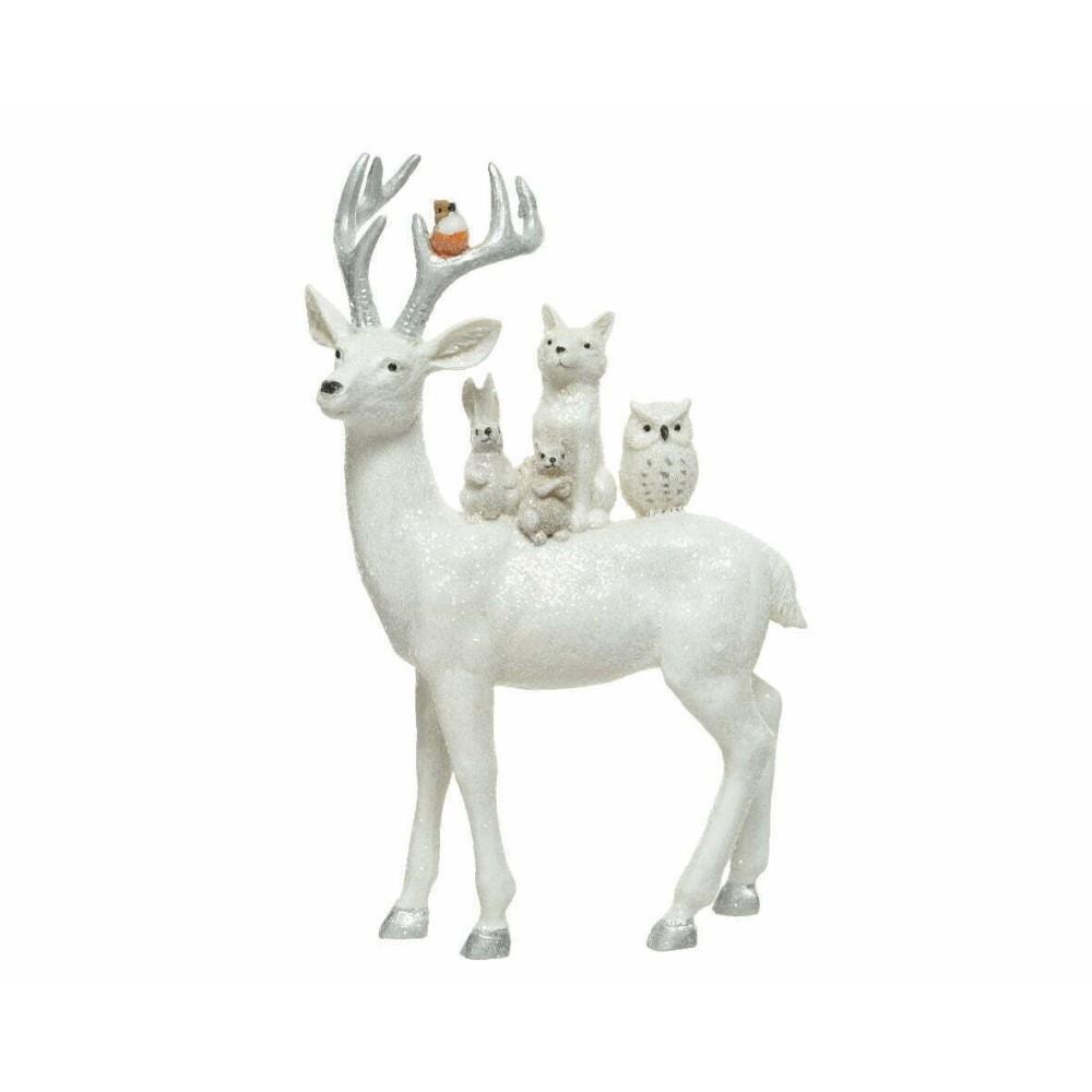 Decoris Polyresin Deer with Little Animals Figurine 40cm - White